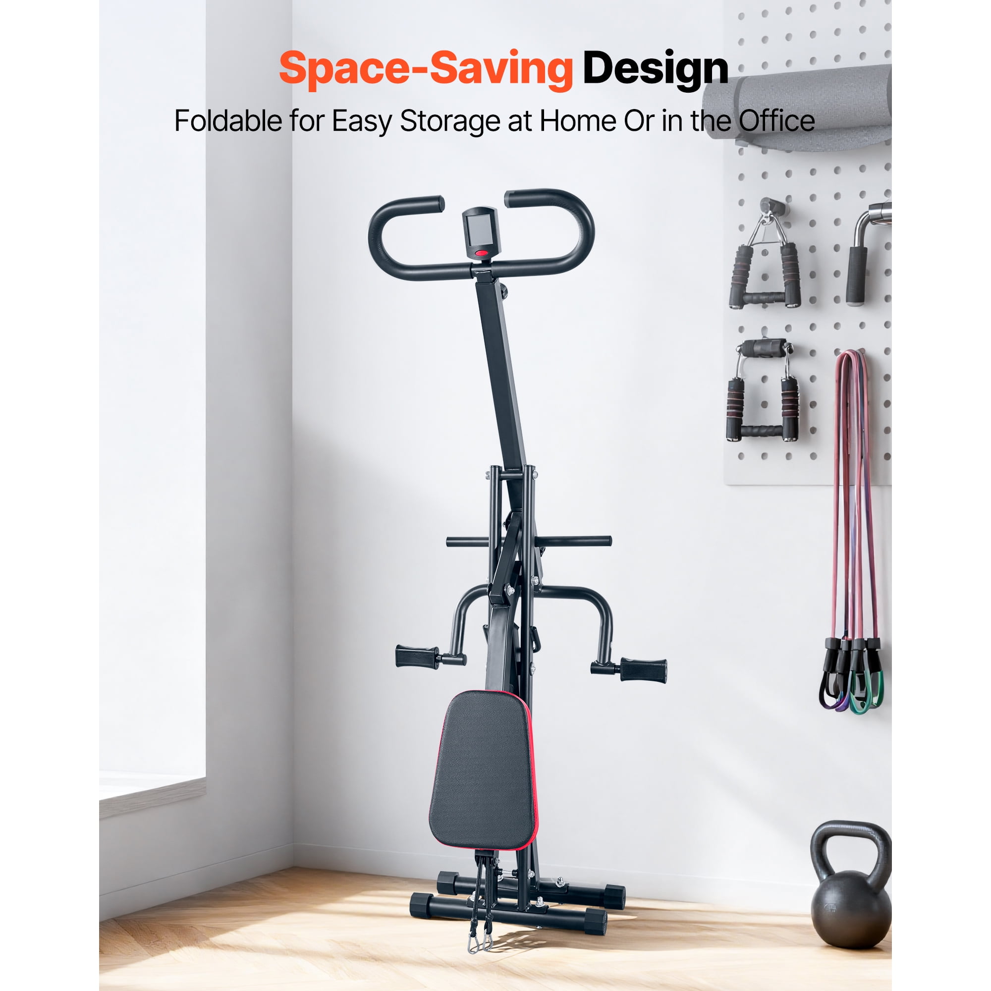 KFFKFF Foldable Squat and Rowing Machine for Home Workouts, Easy-to-Set-Up Exercise Equipment with Resistance Bands, Glute and Leg Training Machine, Black
