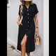 thumbnail image 4 of Vestido de Verano para Mujer, de Color Liso, Informal, de Corta, con Botones y Cuello en V, con Bolsillos. Negro S, 4 of 10