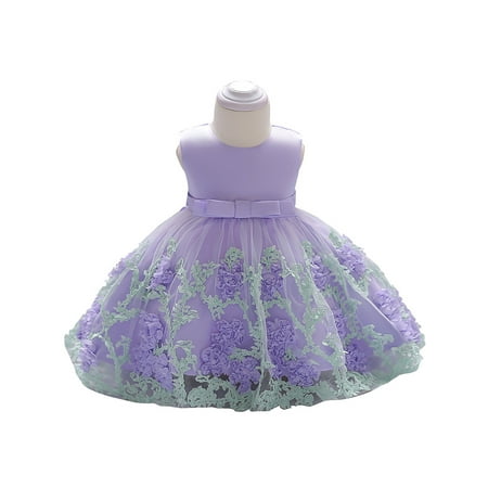 

Binpure Baby Girl Sleeveless Dress with Mesh Stitching Bow Decoration