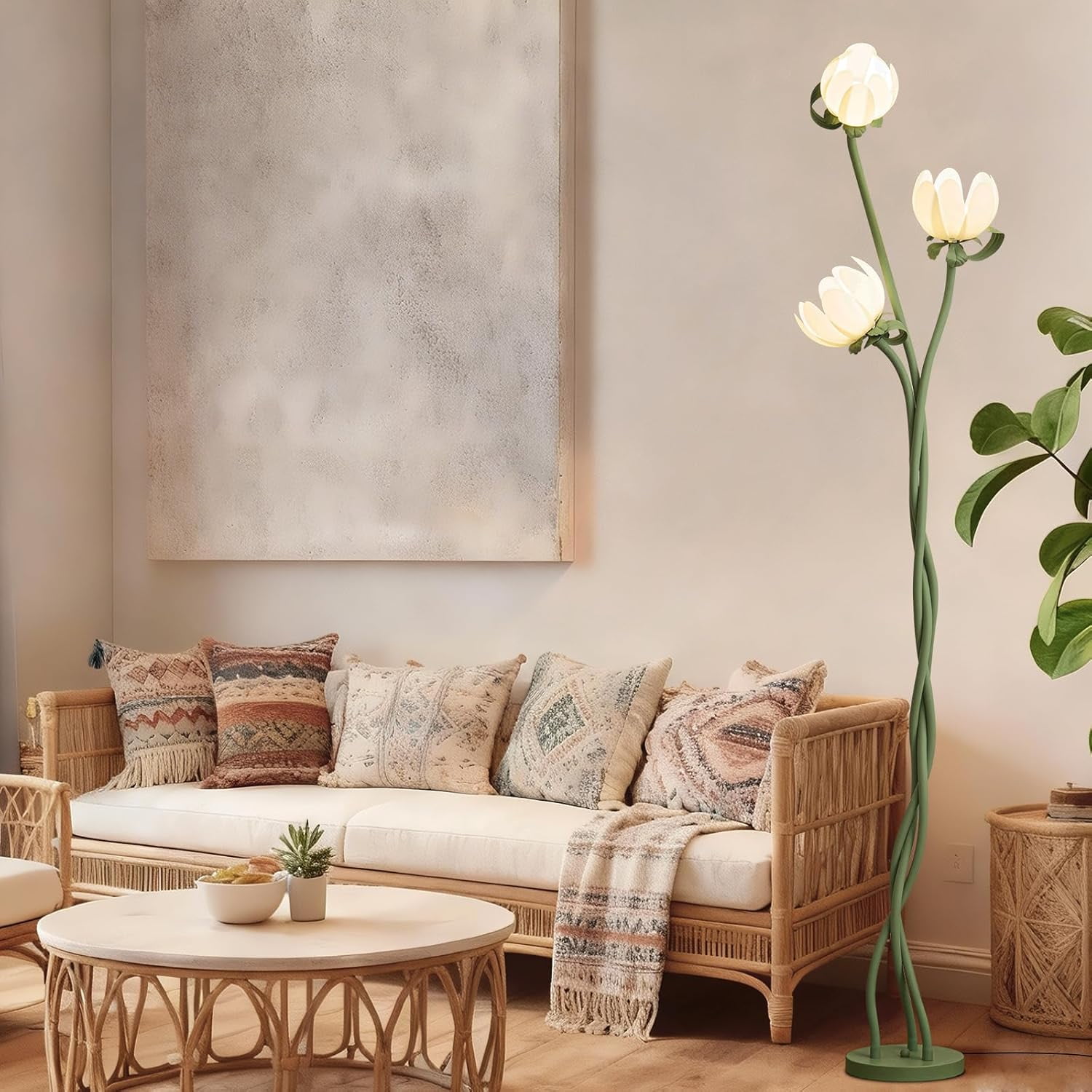 67" Vintage Floral Floor Lamp, 360° Adjustable Lamp Heads, Flexible Gooseneck Stems, Lotus Shades & Foot Switch (LED Bulbs Included)