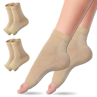 2 Pairs Ankle Compression Sleeve for Plantar Fasciitis - Functional Neuropathy Socks for Women and Men - Pain Relief for Feet Swelling, Sprain, and Arch Support