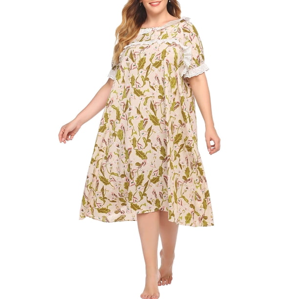 Vestido de tumbona para mujer, camisones sueltos de manga corta con estampado Floral, pijamas p MABOTO Vestido