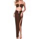 thumbnail image 1 of Nuevo conjunto sexy de bandeau y falda con abertura en la cadera: diseño patchwork, cintura alta, corte ajustado, informal/para el día a día, lavado a mano en agua fría., 1 of 4