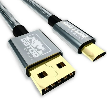 Android To Tv Cable S4 GATOR CABLE Android Full Metal MICRO-USB 2.0 cable - Male to Male (A to Micro B) - SILVER - 6 FT - Gold Plated Connectors - Cable Cord Charger Sync Data For Samsung S4 S6 S7 Note 4 5 HTC LG ()
