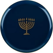 EcoQuality 6.3" inch Round Plastic Plates Blue Hanukkah Dessert Plates with Gold Glitter Stamp Chanukah Menorah Design Hanukkah Party Disposable Salad China Like (20 Pack)