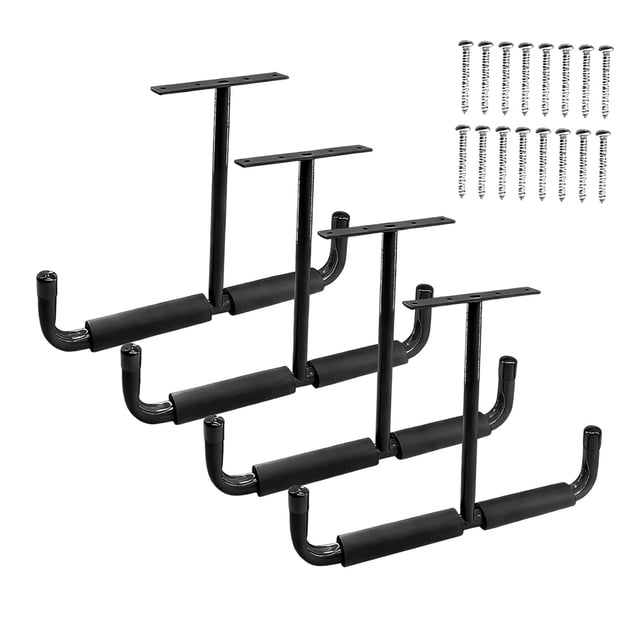 Flynix 4 Pieces Overhead Garage Storage Hook Display Rack Utility Hanger,Ceiling Hanger black