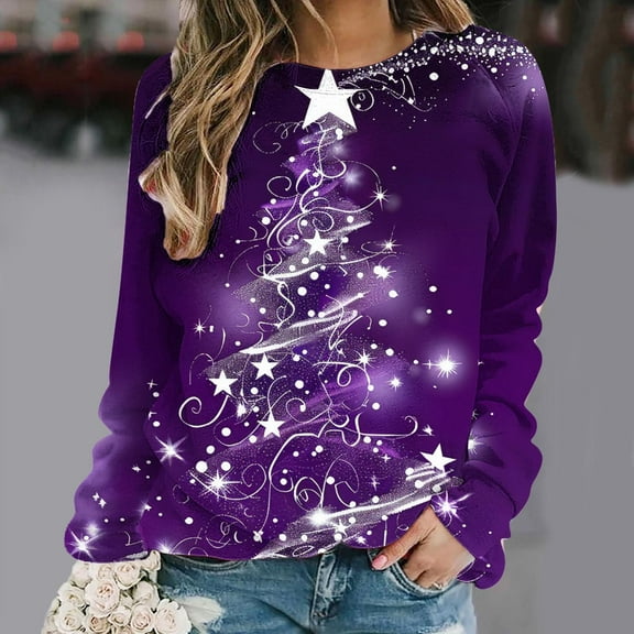 WXLWZYWL Christmas Sweatshirt Women Christmas Snowman Reindeer Print Pullover Casual Long Sleeve Holiday Shirts Tops