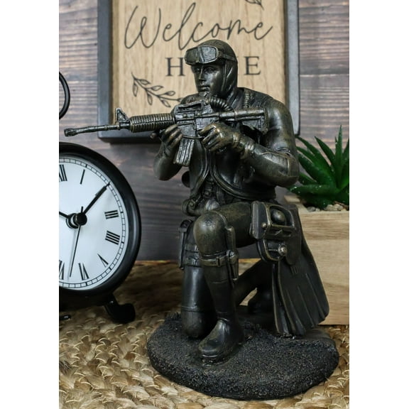 Ebros Battlefield Navy Seal Diver Soldier Taking Aim with Rifle Statue 6" H