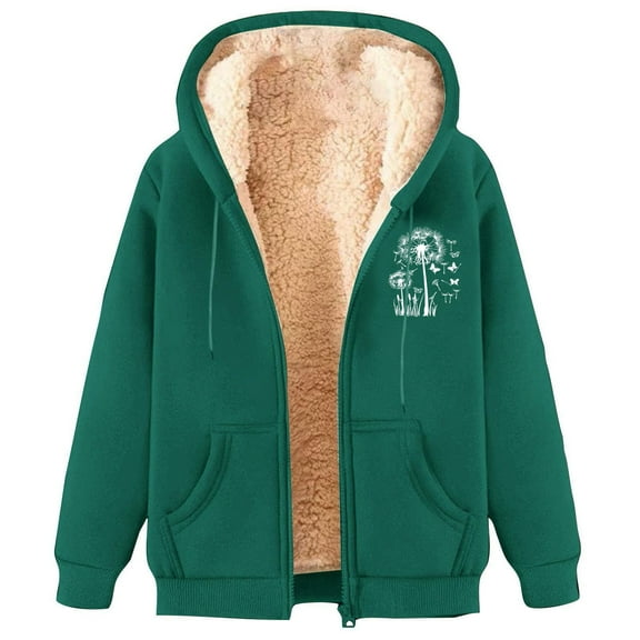 FNFYFH Womens Sherpa-Lined Fleece Jacket Hooded Printing Winter Fleece Sweatshirt Warm Fuzzy Zip Up Warm Fleece Sherpa Lined Hoodies