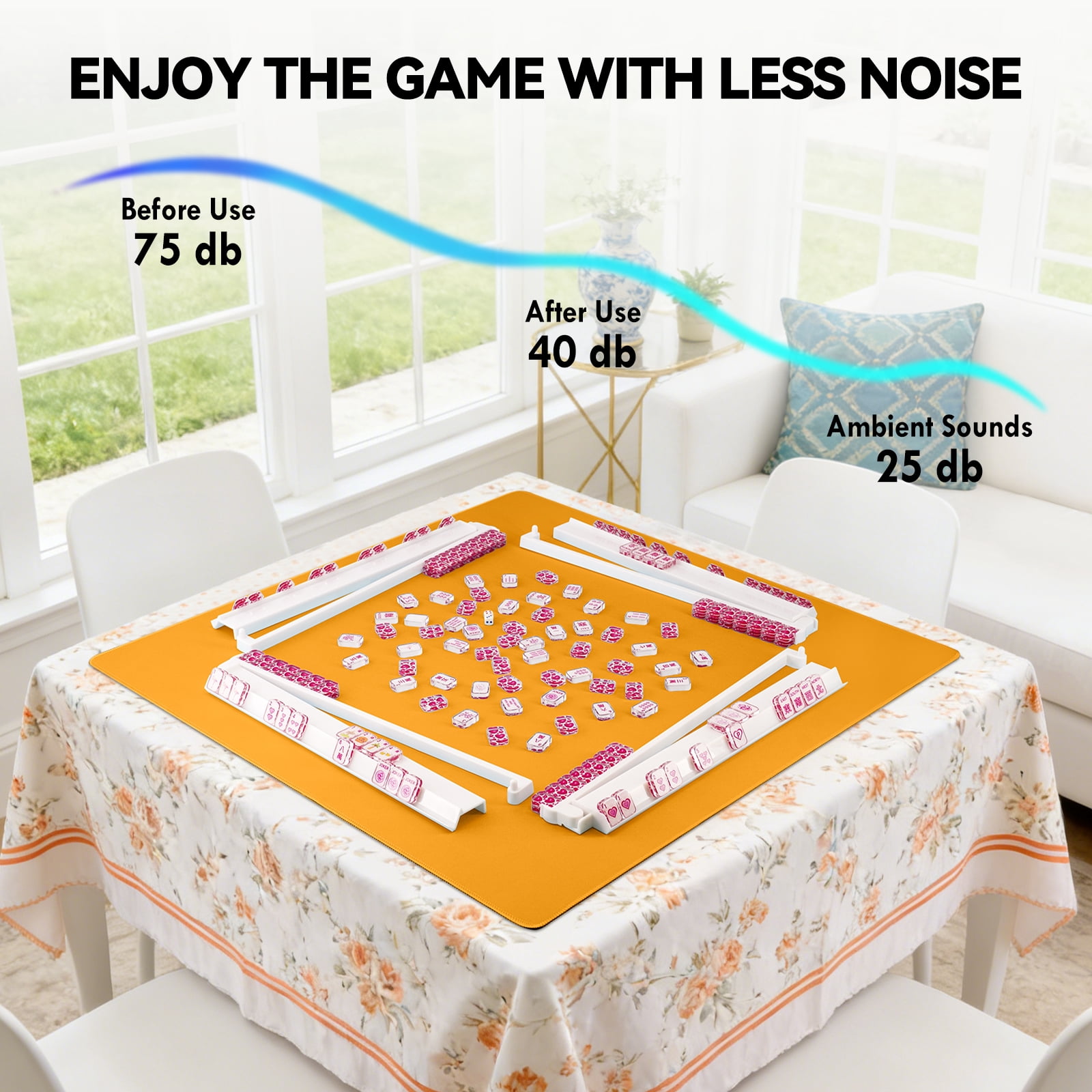 AzulHome Anti-Slip Noise Reducing Game Mat - Mahjong, Poker, Cards, Dominoes Table Cover with Portable Carry Bag (Orange)