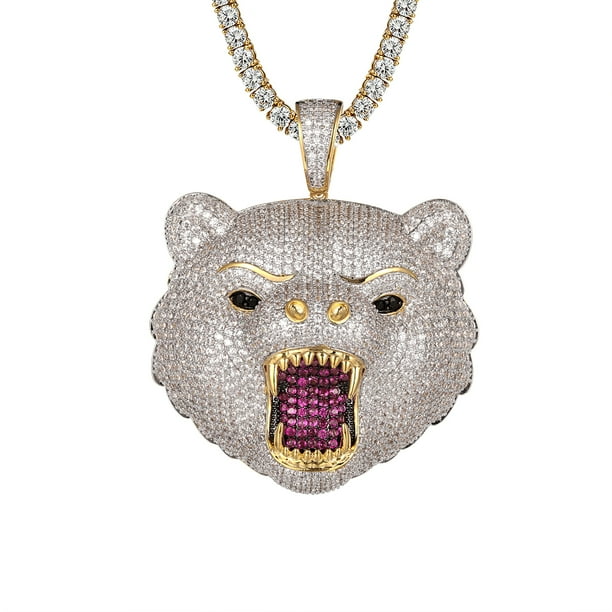 Master Of Bling Growling Icy Wolf Gold Finish Hip Hop Pendant Free Box Chain Walmart Com Walmart Com