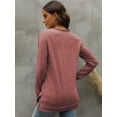 thumbnail image 3 of SHIBEVER Womens Tops Long Sleeve T Shirts Fall Fashion Loose Tunic Tops Trendy Side Split Pullover Color Block Crewneck Sweatshirts Blouse Wine Red, 3 of 5
