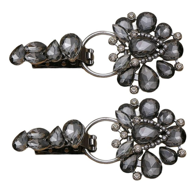 veasfak Metal Alloy Rhinestones Duckbill Button Handmade Sewing Handwork Overcoat Button 2pcs Black