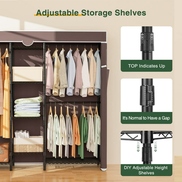 LEHOM G6C Compact Heavy Duty Clothing Rack Oxford Fabric Cover Adjustable Hanging Rods Metal Rail for Bedroom Walmart