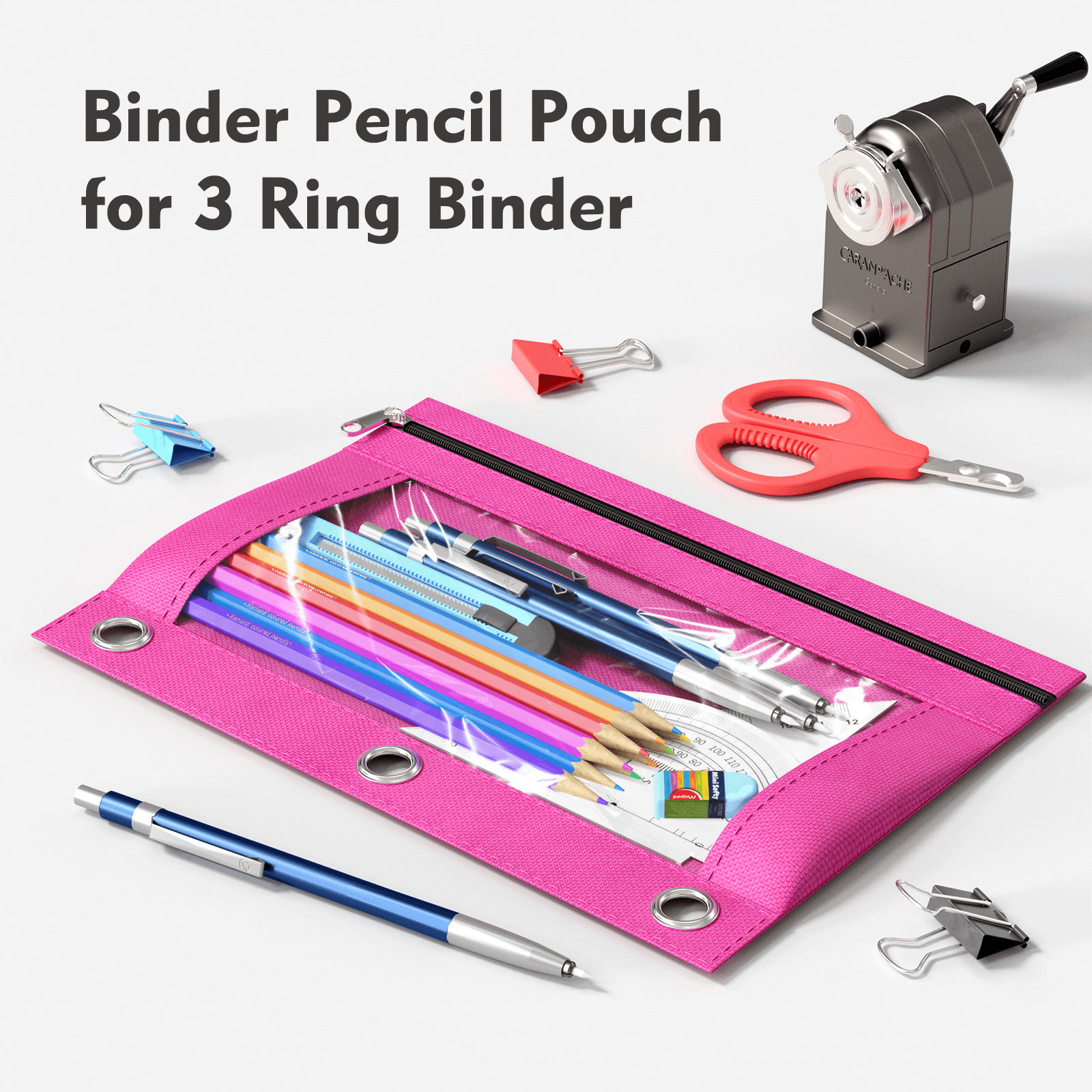 DoDoMagxanadu 3 Ring Binder Pencil Pouch with Zipper, Pencil Case with Rivet Enforced 3 Ring for School Supplies, 20 pack Clear Window Pencil Bag for Binder