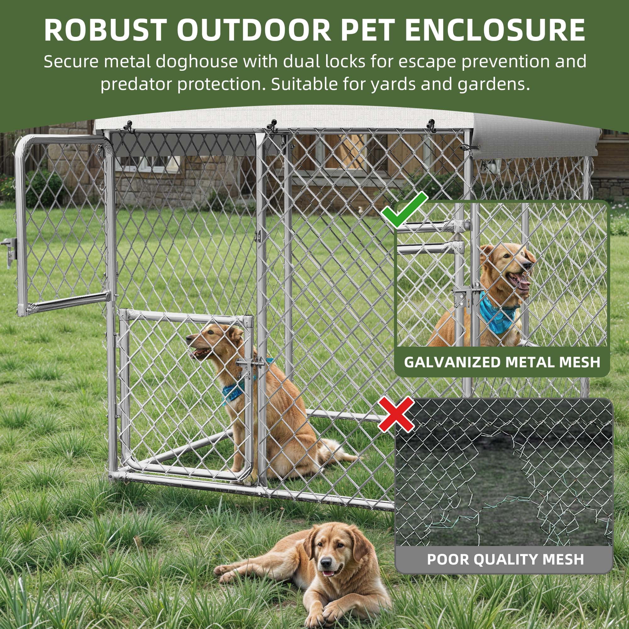 Uforic 4.3×5.4 ft ( 48" x 48" x 64" ) Large Outdoor Dog Kennel,Outside Heavy Duty Shade Dog Pen Playpen Pet Dog Enclosure Crate Dog Run House with UV & Waterproof Cover Fence