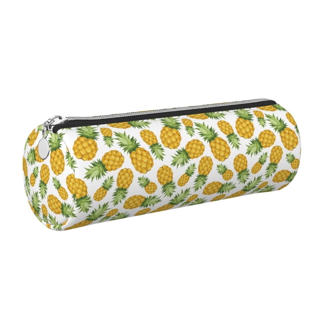 Bingfone Trousse Cylindrique en Cuir Motif Ananas, Grande Capacité Trousse de Rangement pour Papeterie, Adaptée pour Campus, Bureau, Unisexe