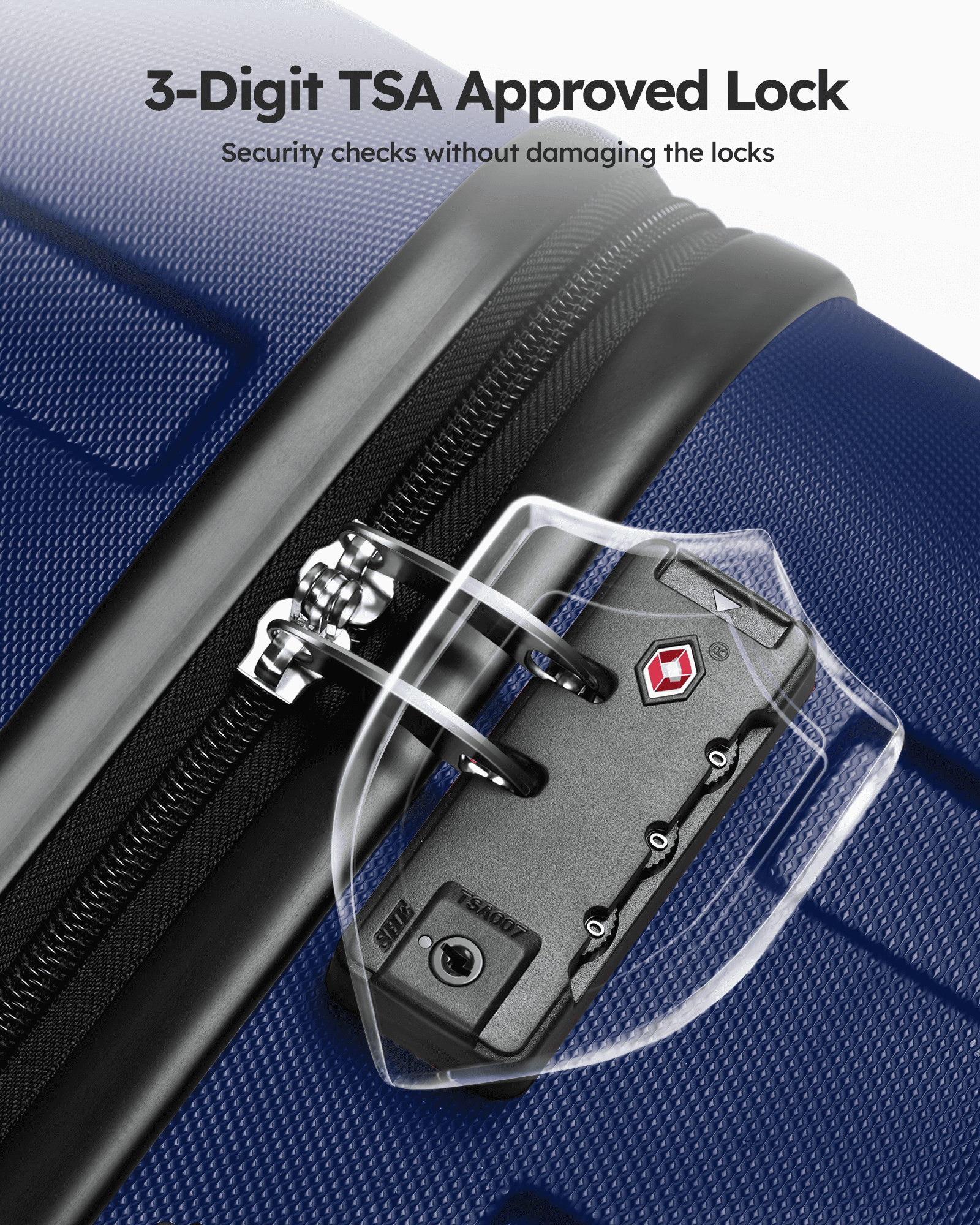 3 Piece Luggage Sets Hard Shell Suitcase Set with Spinner Wheels for Travel Trips Business 20" 24" 28", Navy Blue  (图4)