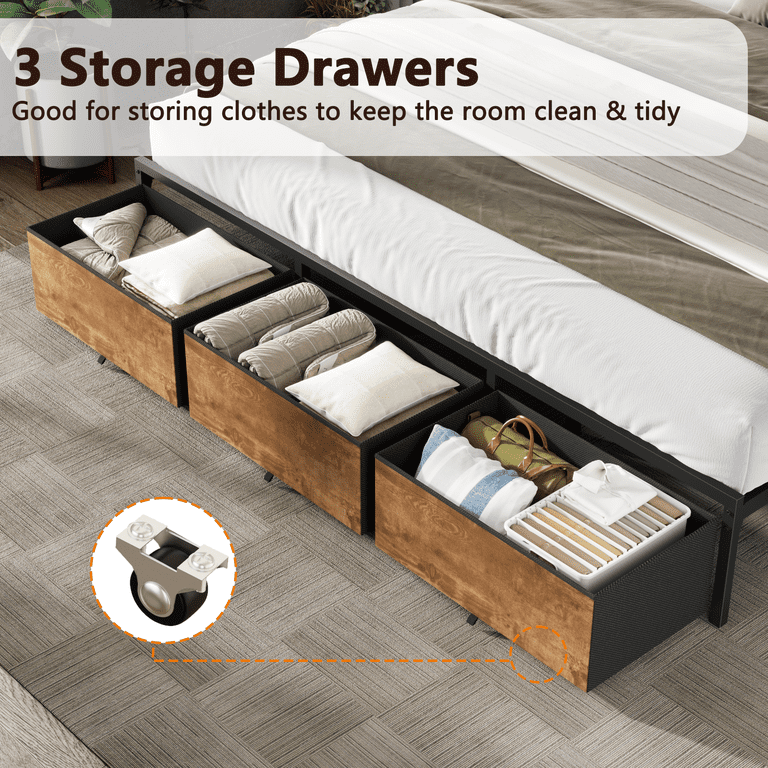 Satifur King Bed Frame with Storage Drawers, LED Lights & Charging photo 6