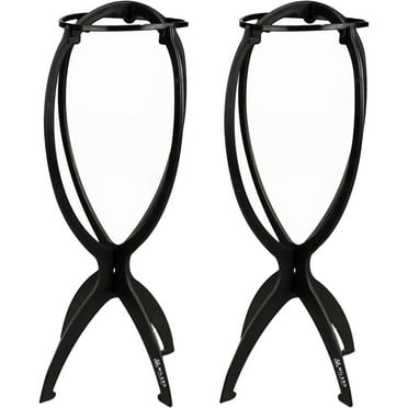 Milano Collection Black Collapsible Wig Stand for Mannequin Head 14” Plastic Wig Head Stands, 2 Pack