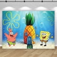 thumbnail image 3 of Fondo de fiesta de Bob Esponja con nombre y edad de bebé personalizado, decoración para cumpleaños de niño, accesorios de fotografía de Patricio y Estrella, pancarta, 3 of 5