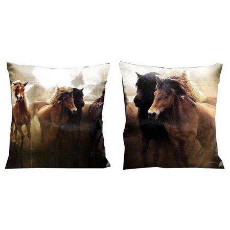 Lama Kasso Mustangs Western Running in the Wild Microsuede Throw Pillow
