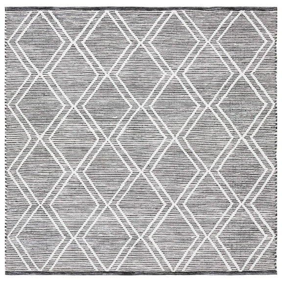SAFAVIEH Kilim Meryll Diamond Polyester Area Rug, Black/Ivory, 6' x 6' Square