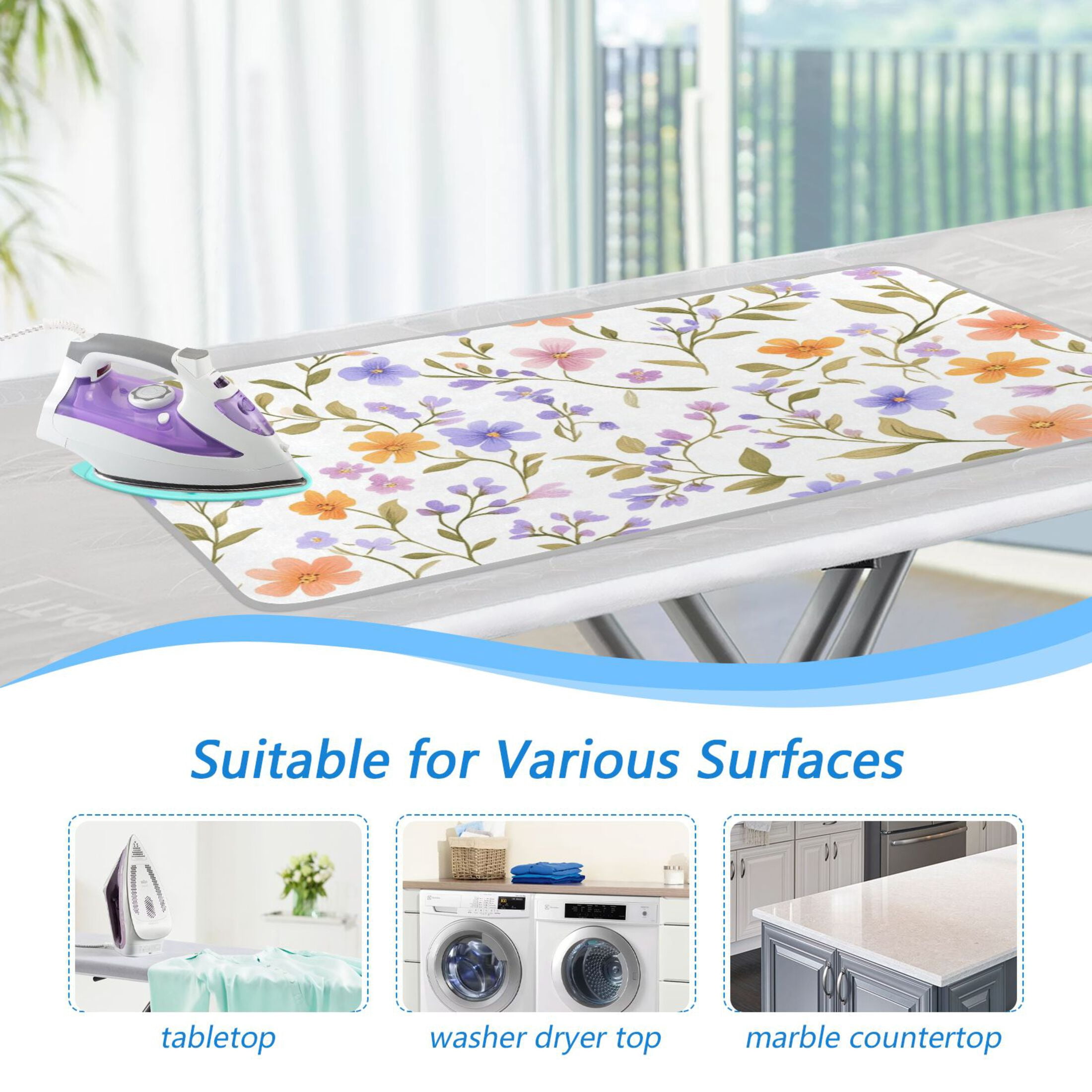 Lavender Orange Tiny Flowers Leaves Ironing Mat Blanket Portable Travel Ironing Pad Heat Resistant Pad 47.2" x 27.6”