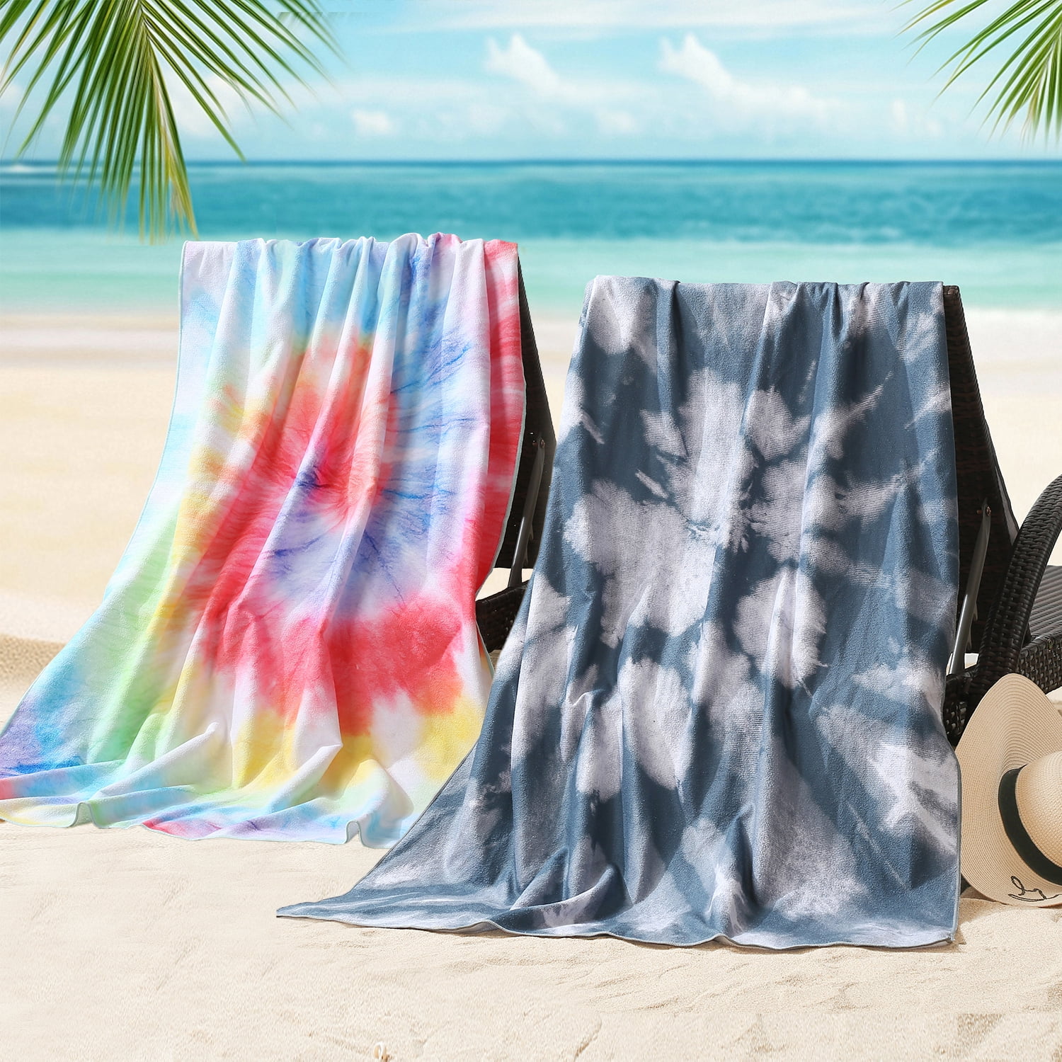 Beartech 4 Pieces Beach Towel Set,40x70 inches Tie-Dye Beach Towels Soft Camping Travel Towels, Lightweight Quick Dry Pool Towels for Beach Shower Towels Swim Towels Absorbent for Adults