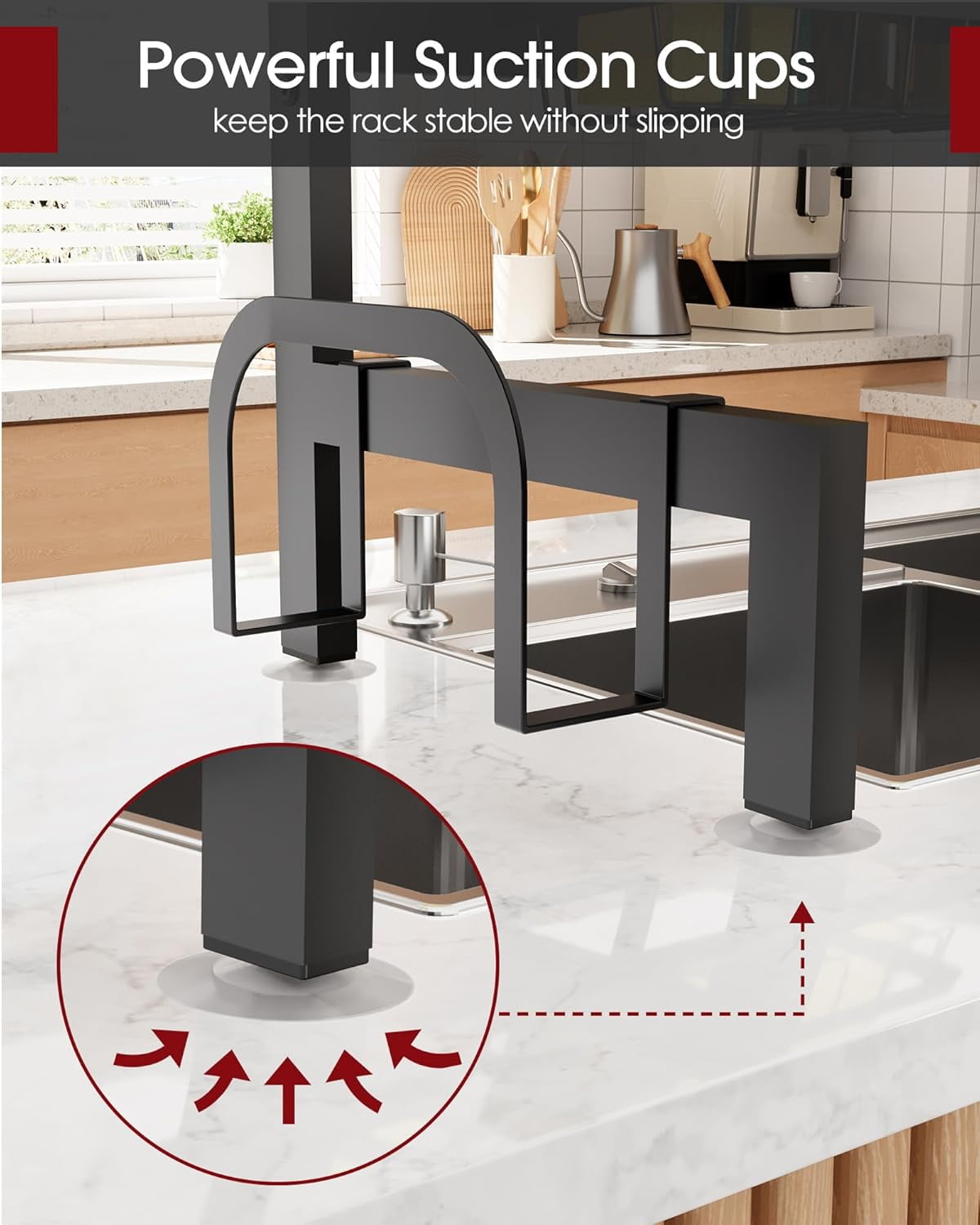 Dish Drying Rack - Over The Sink Dish Drainer Drying Rack with Utensil & Knife Holder, Hooks, Stainless Steel Kitchen Organizers and Storage Solution, 11.8" D x 31.5"~39.0''W x 30" H, Black