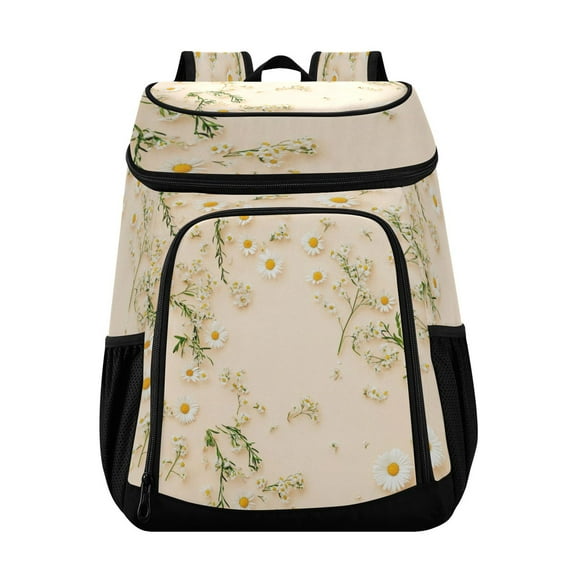 36 Can Capacity Insulated Backpack Cooler Lunch Bag for Picnics, Camping White Small Daisy