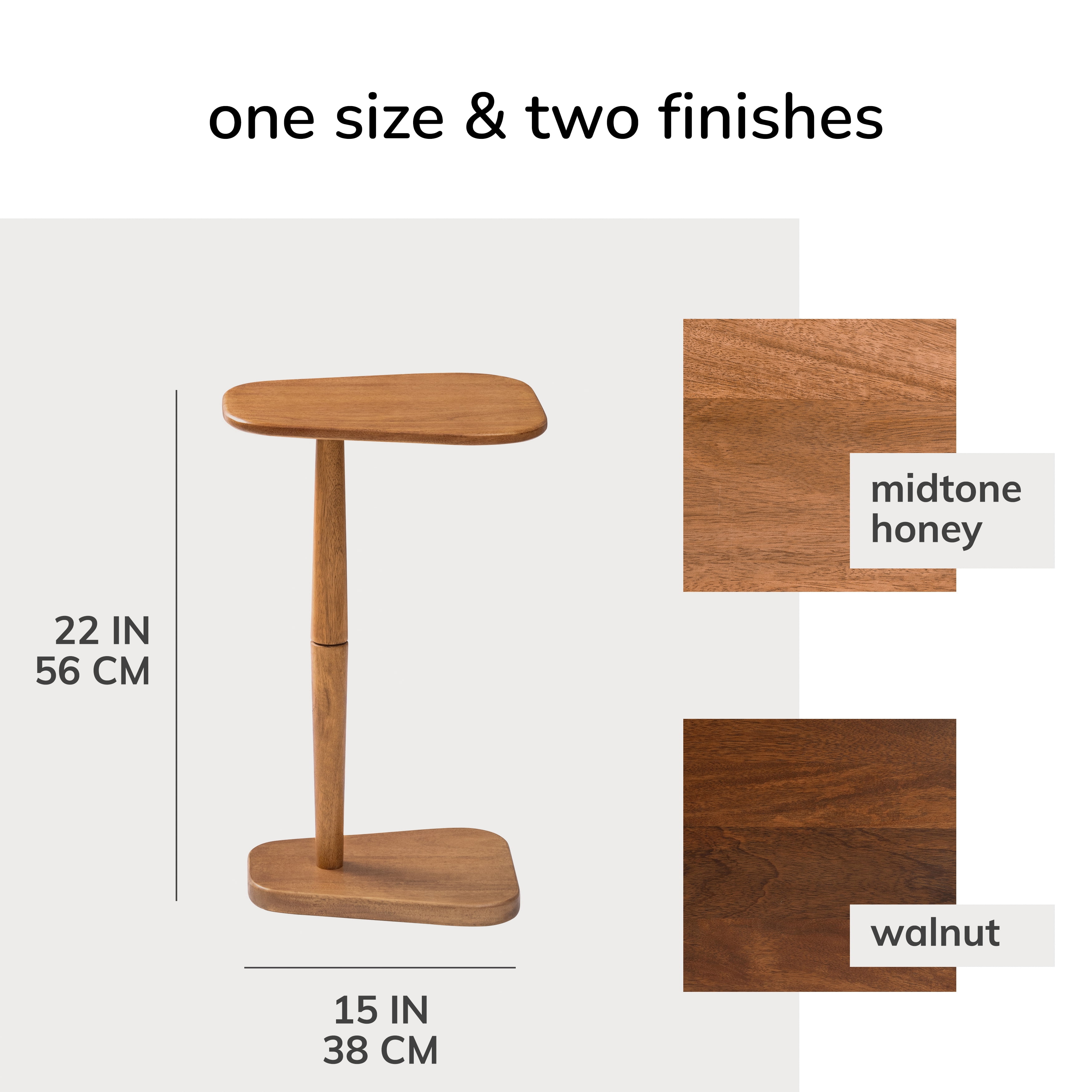 MH London Sammy Solid Mango Wood C-Shape End Table, Sofa Side Table, Drink Table, 15 x 12 x 22 in, Mid Tone Honey