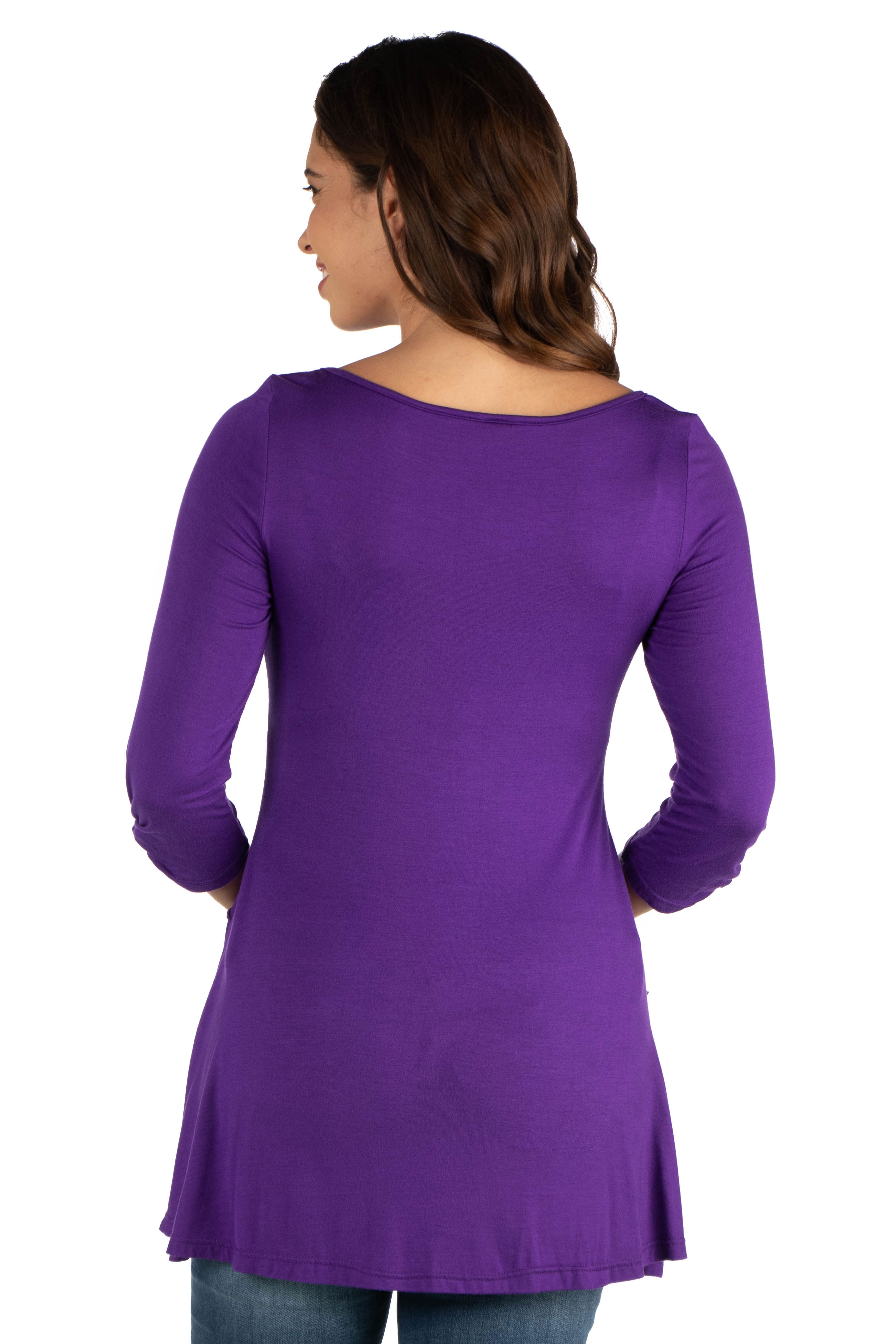 24seven Comfort Apparel Ruched Sleeve Swing Maternity Tunic Top