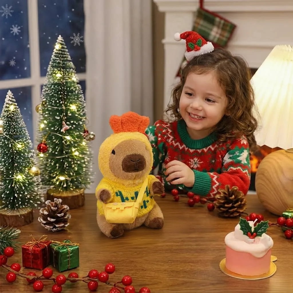 Capybara Plush with 9 Clothes & Accessories, Dress Up Stuffed Animal, 10.2 Inch Cute Plush Toy with 2 Hats, 4 Sweaters and 3 Bags, Birthday or Christmas Gift for Girls and Boys