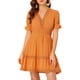 thumbnail image 1 of Vestido Casual Mini Naranja de Manga Abullonada con Escote en V y Cintura Elástica para Mujeres Inspire Chic XL, 1 of 6