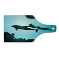 thumbnail image 2 of Dolphin Cutting Board, Scuba Diver Girl Swimming Animal Silhouette in Sea Fish Reefs Image Print, Decorative Tempered Glass Cutting and Serving Board, Wine Bottle Shape, Pale Blue Black, by Ambesonne, 2 of 5