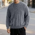 thumbnail image 2 of DHFJKG Mens Fluffly Shaggy Sweater Solid Color Long Sleeve Crewneck Loose Fit Pullover Warm Insulated Winter Soft Jumper Tops, 2 of 5