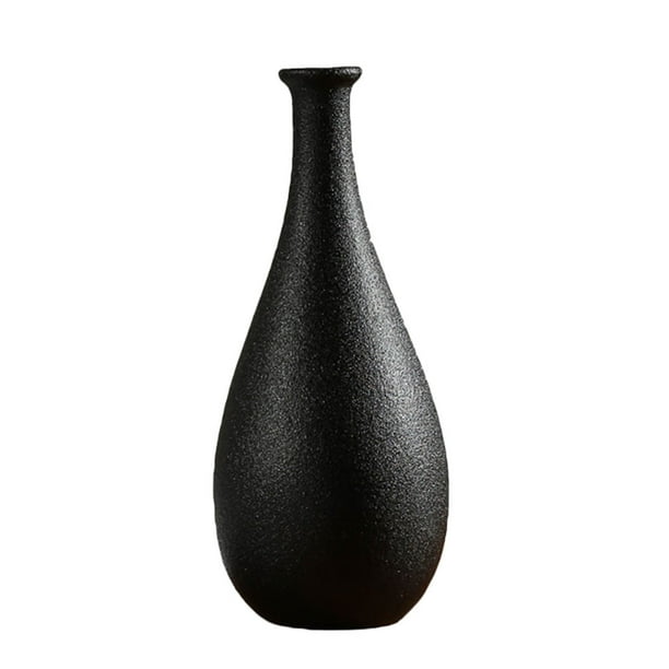 EeaseMX Jarrón de cerámica negro Simplicity, 1 pieza, simulación de flores secas, contenedor para flores, adorno artesanal para el hogar.
