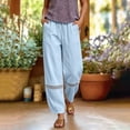 thumbnail image 4 of cocolona Womens Summer Lace Hollow Out Linen Pants Elastic Waist Straight Wide Leg Vacation Beach Trousers with Pocket, 4 of 5