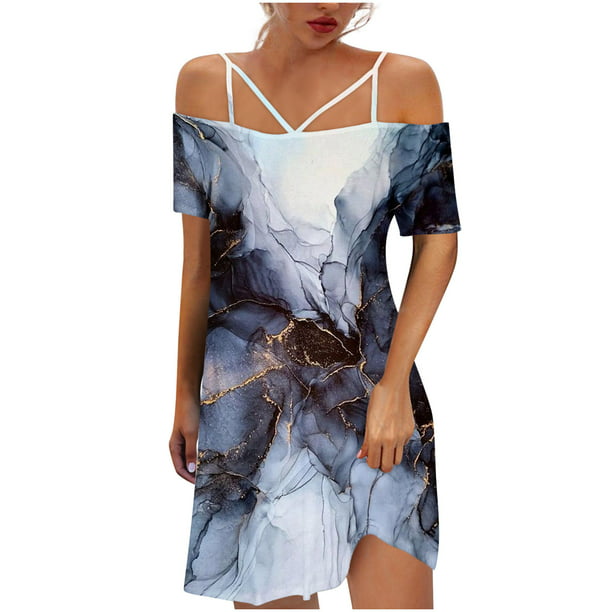 jsaierl Summer Dress Women 2023 Beach Print Dress Flowy Short Sleeve ...