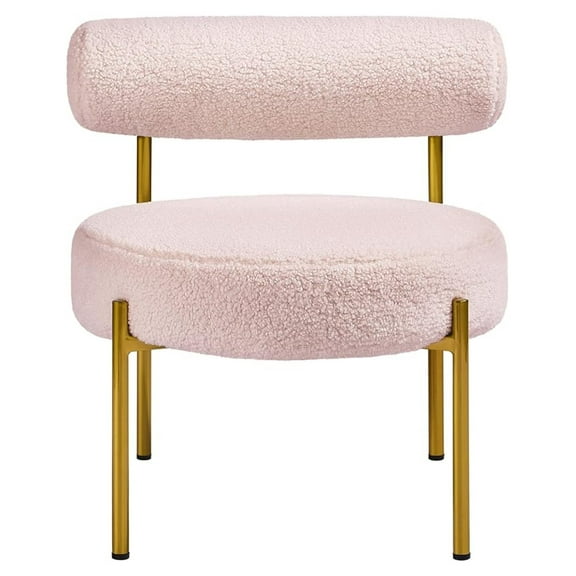 AIZYT Modern Vanity Chair, Boucle Fabric Accent Chair with Gold Metal Legs for Living Room Makeup Room, Pink