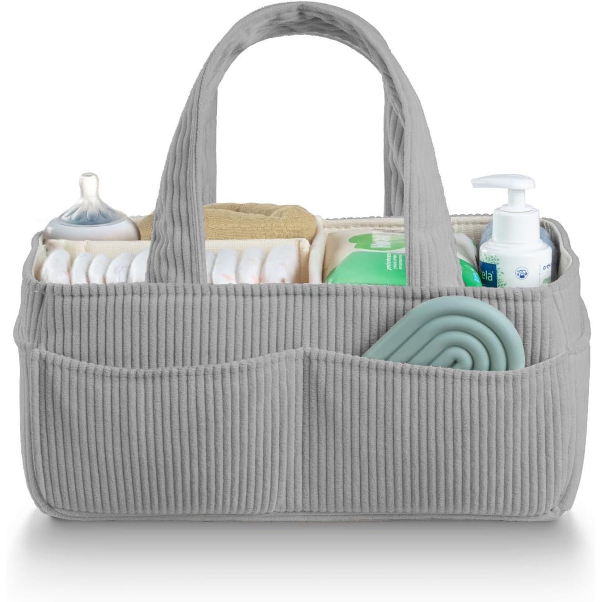 AWLYLNLL Baby Diaper Caddy Organizer Nursery Basket Set Baby Basket Gift Registry Baby Shower List Baby Must Haves Essentials Neutral Baby Stuff For Newborn - Corduroy Grey