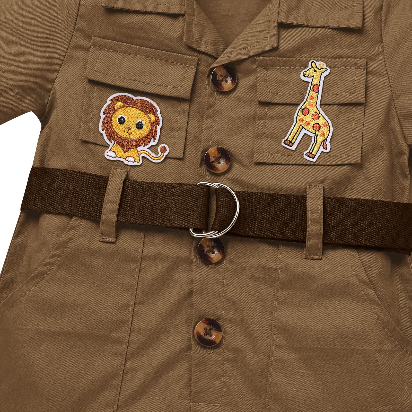 IBTOM CASTLE Toddler Baby Boys Girls Lion Giraffe Birthday Outfit One Piece Romper Jumpsuit with Belt and Hat Jungle Safari Cake Smash Clothes 12-18 Months Brown