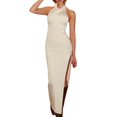 thumbnail image 1 of adviicd Robes de Soirée et de Cérémonie Robes pour Femmes Décontractées à Manches Longues Portefeuille à Col en V Robe Maxi à Volants Robe d'Invitée de Mariage Beige,P, 1 of 5