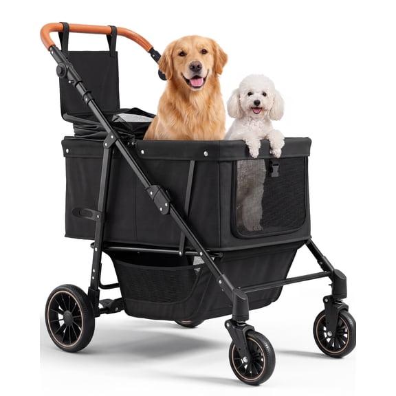 MKHRT Dog Stroller for Large Medium Small Dogs - Heavy Duty Pet Stroller 20-132 lbs, Foldable with Canopy, Storage Organizer, Adjustable Handle & Sun Shade