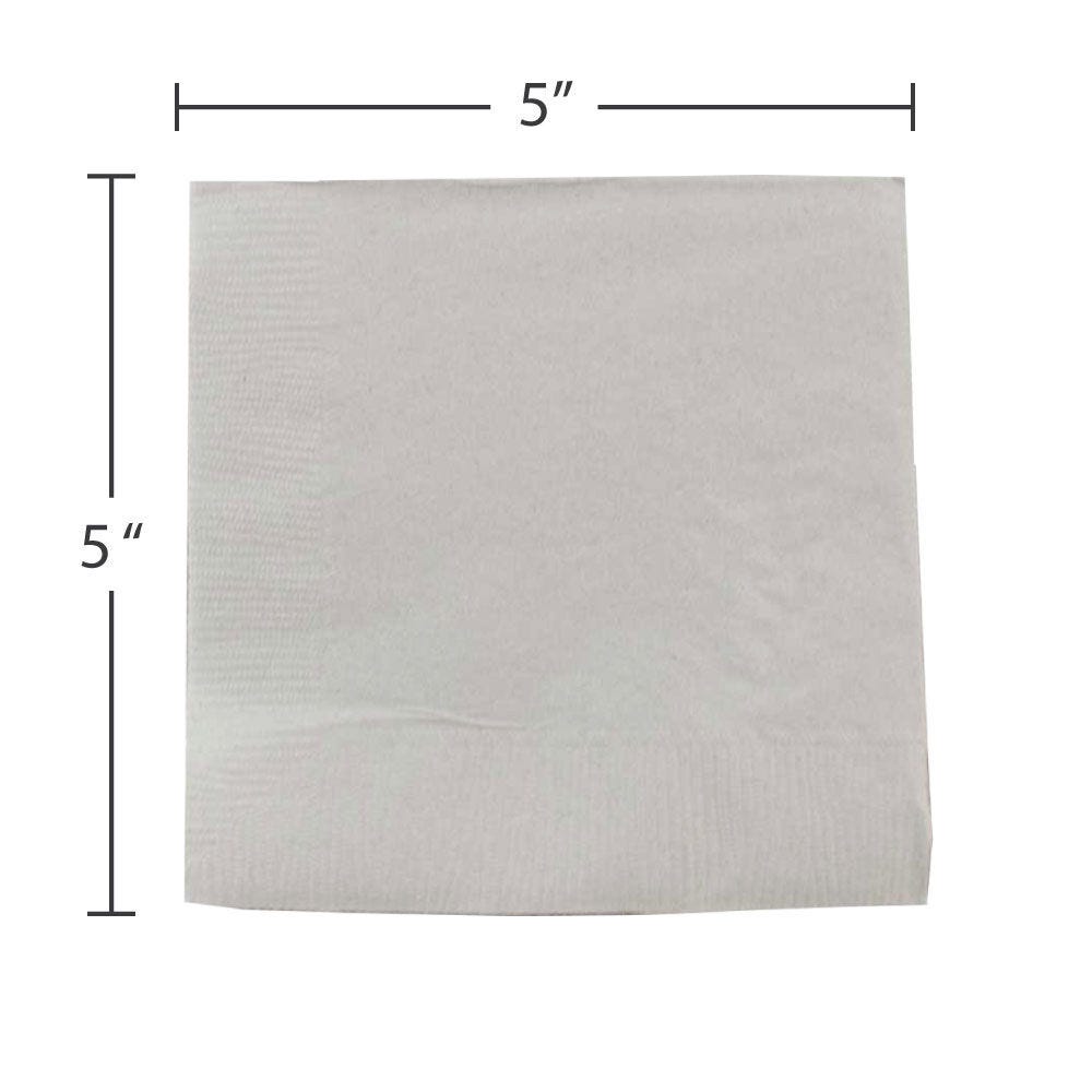 JAM Paper Small Beverage Napkins, 5 x 5, Silver, 40/Pack