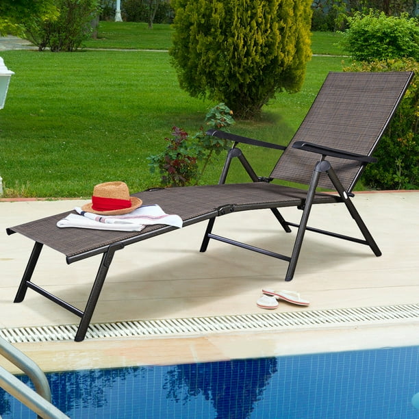 Goplus Steel Outdoor Pool Chaise Lounge Chair Adjustable Brown Walmart Com Walmart Com