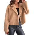 thumbnail image 2 of Women Woolen Jacket - Turn-down Collar Solid Color Single Button Closure Coat Loose Short Type Thermal Long Sleeved Commuting Dating Coat, 2 of 8