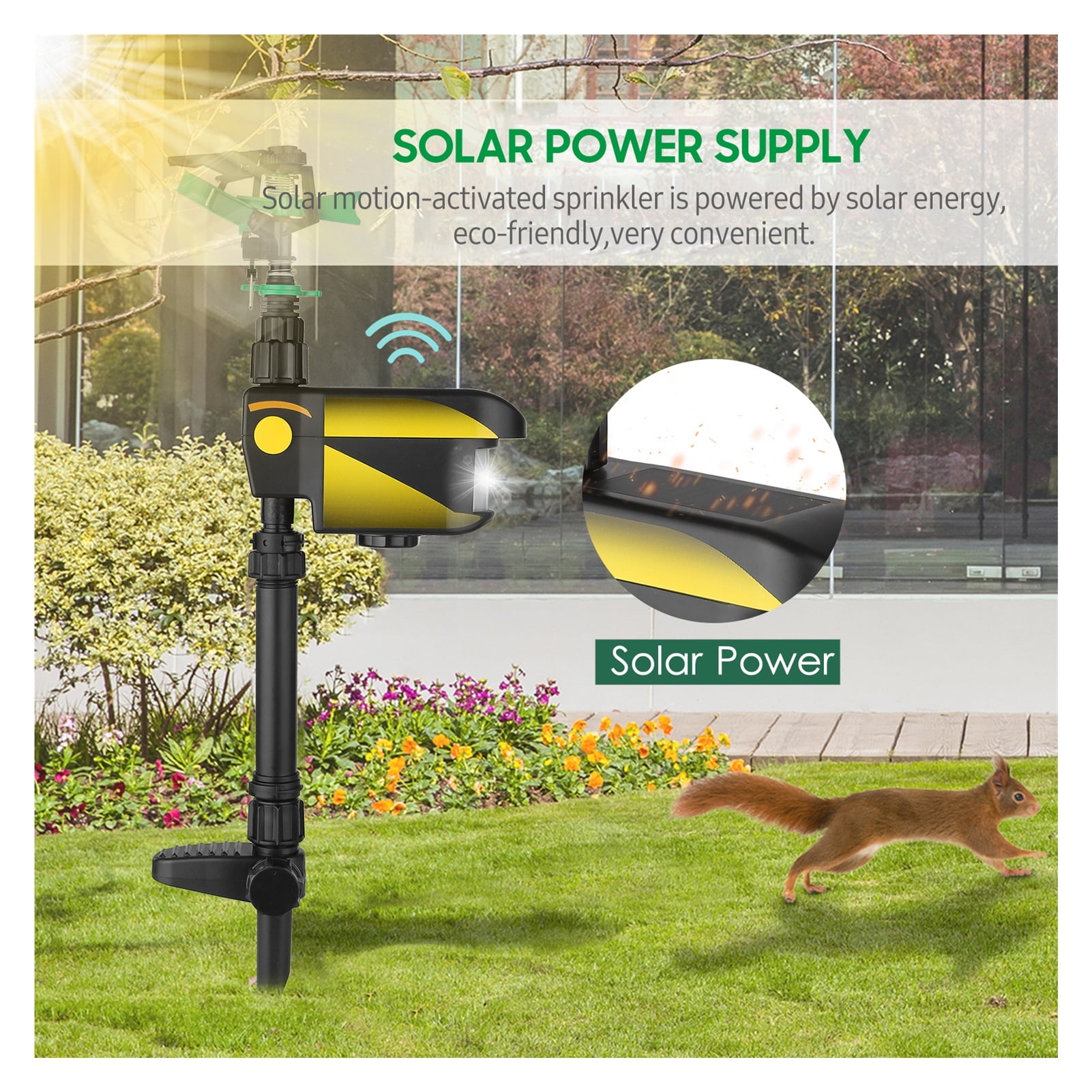 Sprinkler Automatic Rotating Large Area Solar Powered Motion Activated Animal Repeller Sprinkler Garden Animal Deterrent