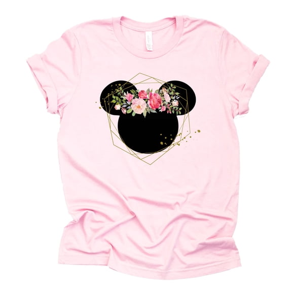 Women and Teen Floral Mickey Flower Shirt Adult Women Ladies Boho Character Tshirt (Pink, 3X Large)